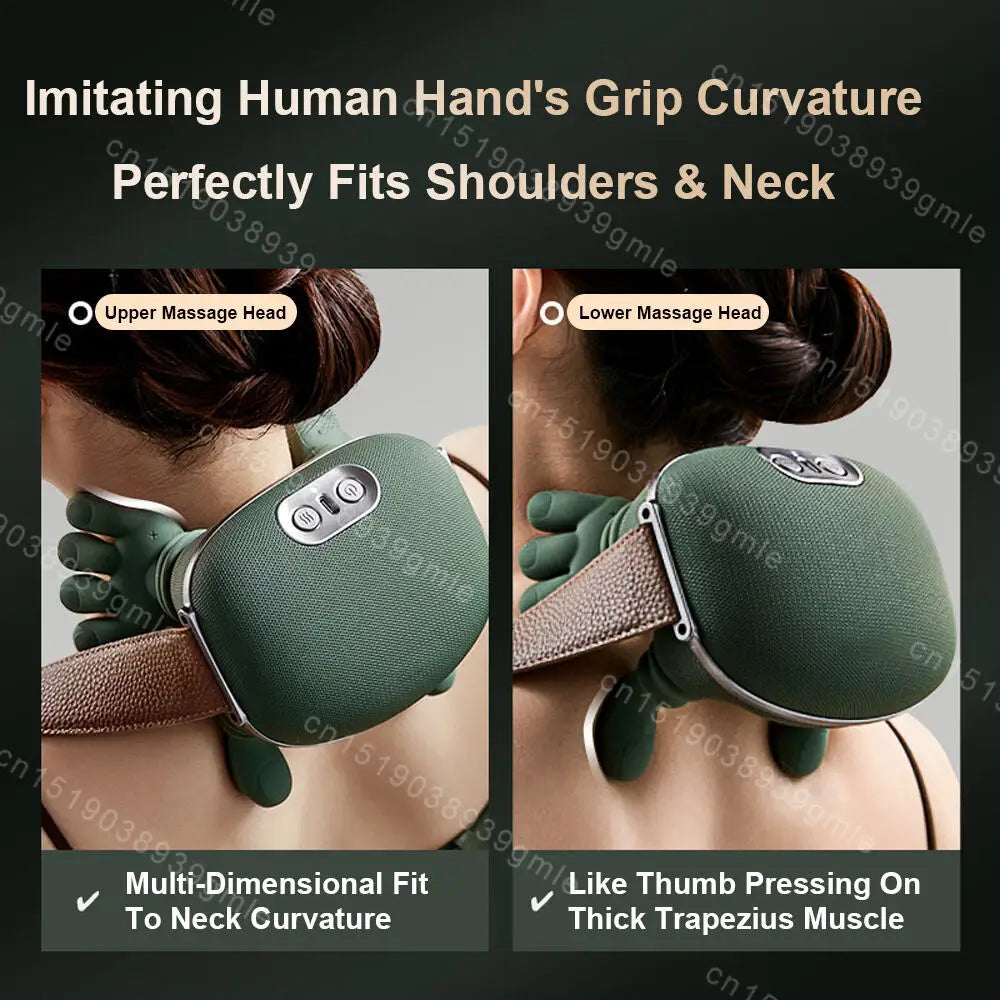Neck Shoulder Massager Deep Tissue Shiatsu Back Cervical Massage Machine Bionic Heated Fatigue Relief Relax Muscle 3-Level 