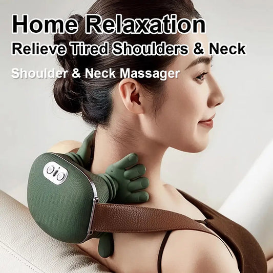 Neck Shoulder Massager Deep Tissue Shiatsu Back Cervical Massage Machine Bionic Heated Fatigue Relief Relax Muscle 3-Level 