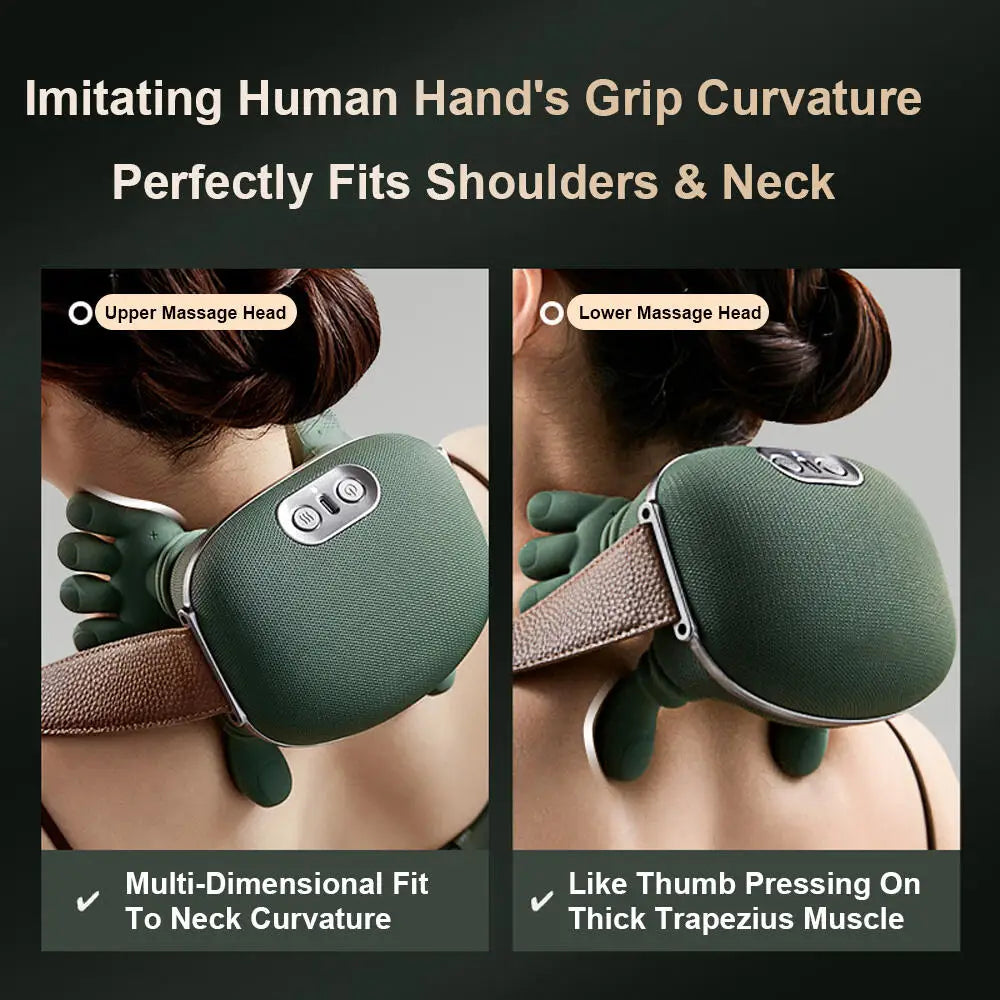 Neck Shoulder Massager Deep Tissue Shiatsu Back Cervical Massage Machine Bionic Heated Fatigue Relief Relax Muscle 3-Level 