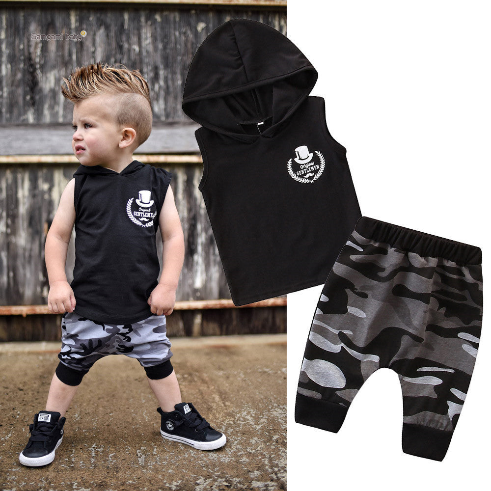 2PCS Toddler Kids Baby Boy -shirt Tops Camo Pants Outfits
