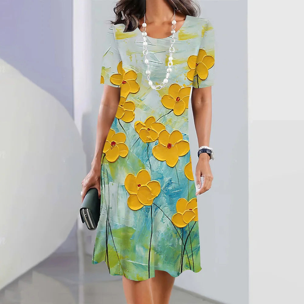 Sweet Fresh And Loose Round Neck Dress