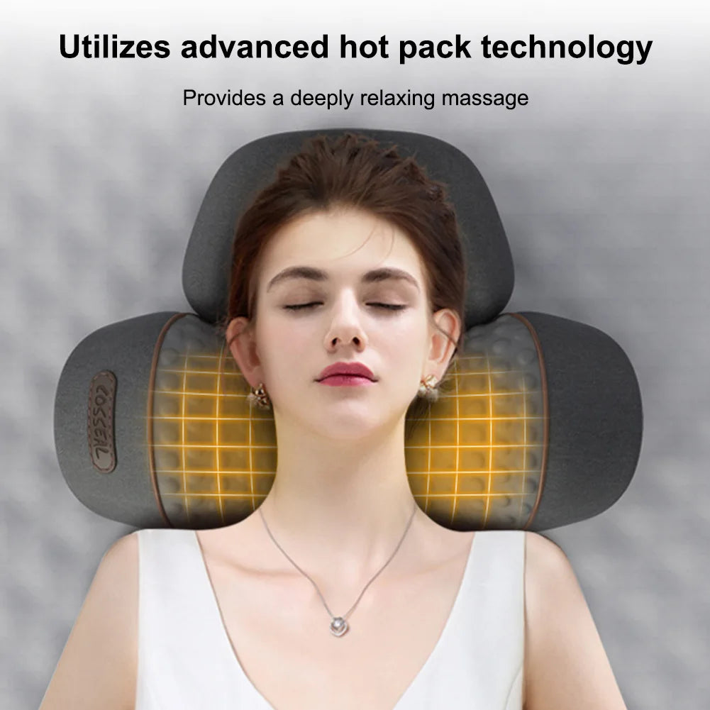 Neck Massager Pillow Ergonomic Electric Neck Pillow Heat & Vibration Memory Foam Pillow Multi-Function for Neck Back Shoulder