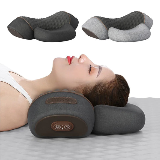Neck Massager Pillow Ergonomic Electric Neck Pillow Heat & Vibration Memory Foam Pillow Multi-Function for Neck Back Shoulder