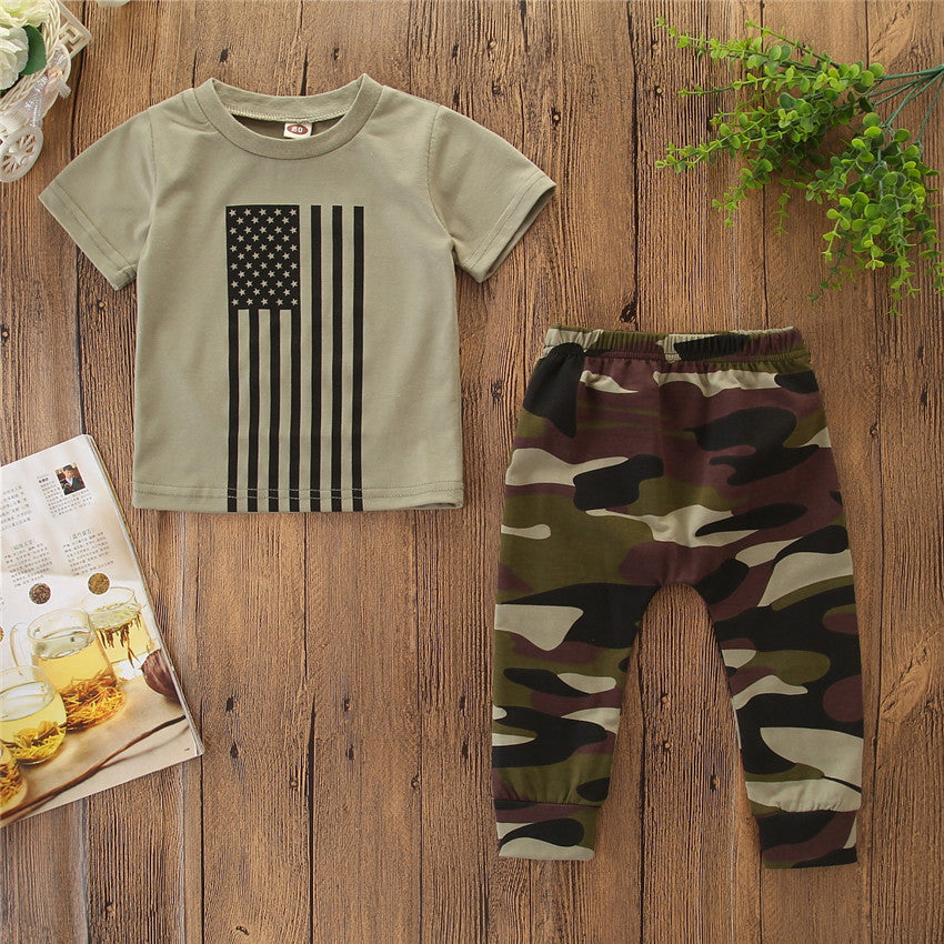Little Kids' Suit Summer Men's  Day Flag Camouflage Suit